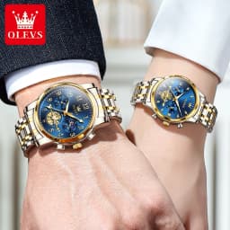 OLEVS Brand 2025 New Luxury Tourbillon Couple Quartz Watch Stainless Steel Waterproof Luminous Fashion Moon Phase Watches Lovers