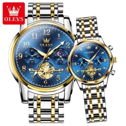 OLEVS Brand 2025 New Luxury Tourbillon Couple Quartz Watch Stainless Steel Waterproof Luminous Fashion Moon Phase Watches Lovers