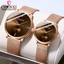 CHENXI Luxury Waterproof Men Women Quartz Watch Fashion Casual Stainless Steel Mesh Belt Couple Premium Wristwatch for Gift