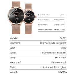 CHENXI Luxury Waterproof Men Women Quartz Watch Fashion Casual Stainless Steel Mesh Belt Couple Premium Wristwatch for Gift