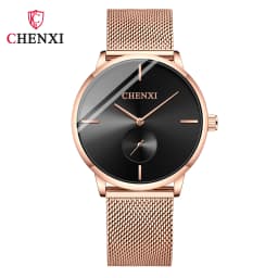 CHENXI Luxury Waterproof Men Women Quartz Watch Fashion Casual Stainless Steel Mesh Belt Couple Premium Wristwatch for Gift