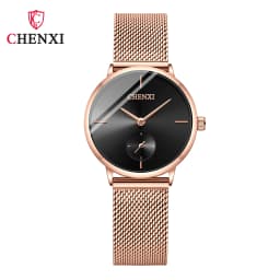 CHENXI Luxury Waterproof Men Women Quartz Watch Fashion Casual Stainless Steel Mesh Belt Couple Premium Wristwatch for Gift