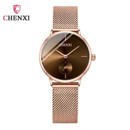 CHENXI Luxury Waterproof Men Women Quartz Watch Fashion Casual Stainless Steel Mesh Belt Couple Premium Wristwatch for Gift