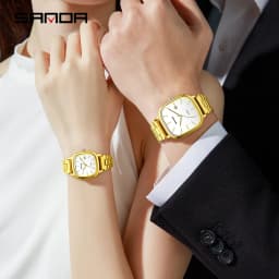 Sanda 2026 Couple Quartz Watch Men's and Women's Square Watch 3ATM Waterproof Calendar Simple and Elegant Women's Watch 3278