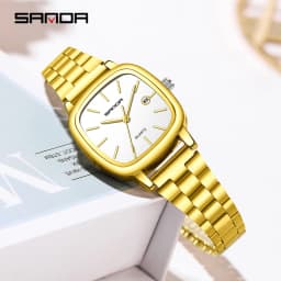 Sanda 2026 Couple Quartz Watch Men's and Women's Square Watch 3ATM Waterproof Calendar Simple and Elegant Women's Watch 3278