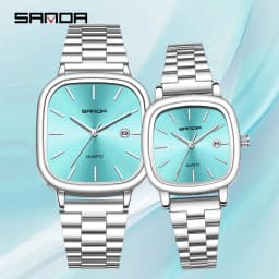 Sanda 2026 Couple Quartz Watch Men's and Women's Square Watch 3ATM Waterproof Calendar Simple and Elegant Women's Watch 3278