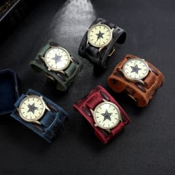 2025 Men's Watches Genuine Leather Watchband Quartz Watch For Men Alloy Dial Punk Style Wristwatch