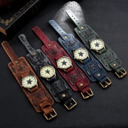 2025 Men's Watches Genuine Leather Watchband Quartz Watch For Men Alloy Dial Punk Style Wristwatch