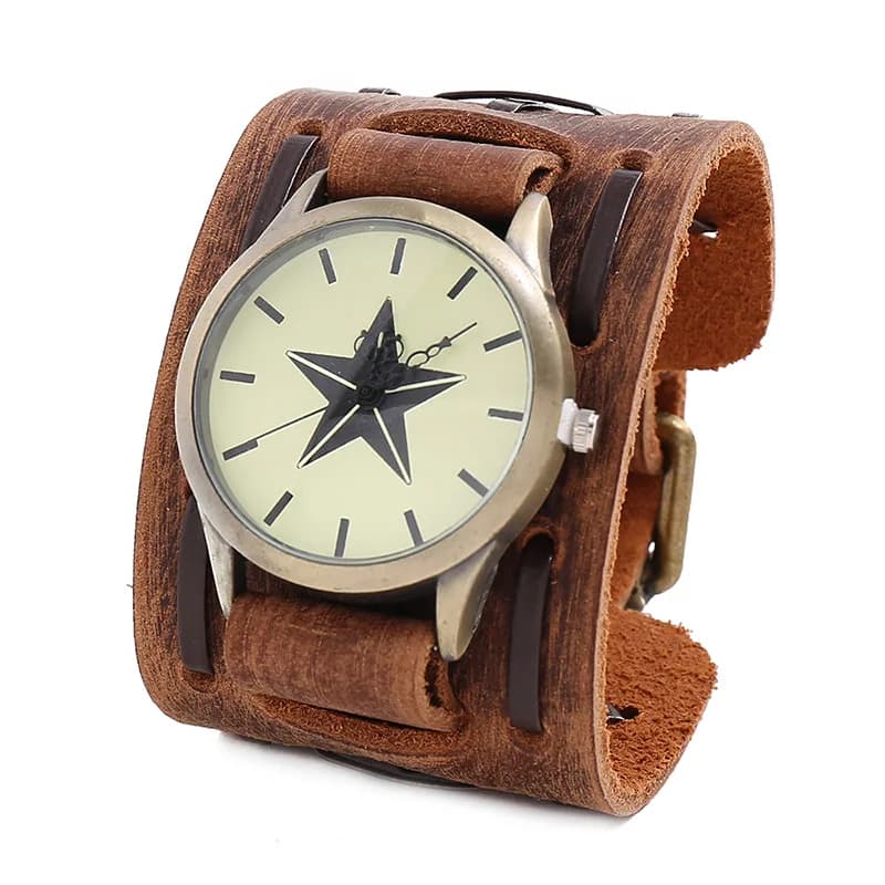 2025 Men's Watches Genuine Leather Watchband Quartz Watch For Men Alloy Dial Punk Style Wristwatch
