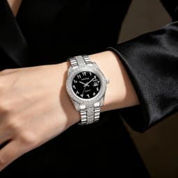 Fashionable Diamond-Encrusted Bracelet Watch with Arabic Numerals Casual Steel Band Watch for Men, Couple's Quartz Gift Women's