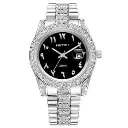 Fashionable Diamond-Encrusted Bracelet Watch with Arabic Numerals Casual Steel Band Watch for Men, Couple's Quartz Gift Women's