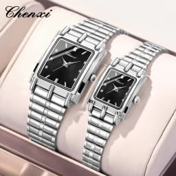 CHENXI 106 New 1pc Fashion Couple Exquisite Rectangle Watch Quartz Top Brand Stainless Steel Male and Female Couple Watch Gift