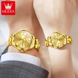 OLEVS Luxury Brand Couple Watch Classics Dual Calendar Wristwatch for Men and Women Waterproof Lover's Watch Set Gift Box
