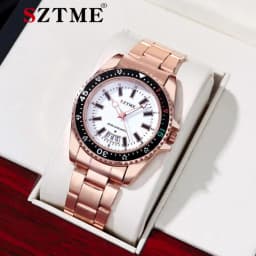 2024 New Men's and Women's Steel Strip Watch Trendy Leisure Calendar Scale Stainless Steel Strip Couple Quartz Watch Gift Watch