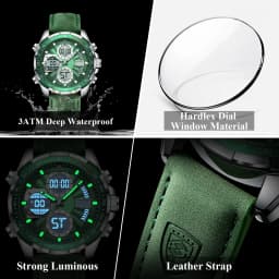 POEDAGAR Fashion Men Wristwatch Week Date Digital LED Quartz Man Clock Alarm Dual Time Display Electronic Luminous Men's Watches