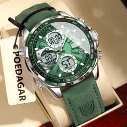 POEDAGAR Fashion Men Wristwatch Week Date Digital LED Quartz Man Clock Alarm Dual Time Display Electronic Luminous Men's Watches