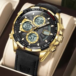 POEDAGAR Fashion Men Wristwatch Week Date Digital LED Quartz Man Clock Alarm Dual Time Display Electronic Luminous Men's Watches