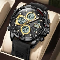 POEDAGAR Fashion Men Wristwatch Week Date Digital LED Quartz Man Clock Alarm Dual Time Display Electronic Luminous Men's Watches