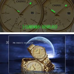 CHENXI Top Brand Luxury Golden Quartz Watch for Couple Fashion Creative Women and Men Wristwatch with Calendar Elegant Lady Gift