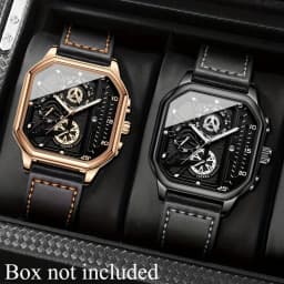 2-Piece Luxury Men's Leather Strap Quartz Watch Set with Calendar - Perfect Gift for School, Graduation, Men Gift