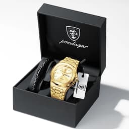 POEDAGAR Couple Watches Square Men's Watches Waterproof Luminous Date Week Stainless Steel Quartz Man Wristwatch with Box Gift