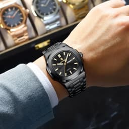 POEDAGAR Couple Watches Square Men's Watches Waterproof Luminous Date Week Stainless Steel Quartz Man Wristwatch with Box Gift