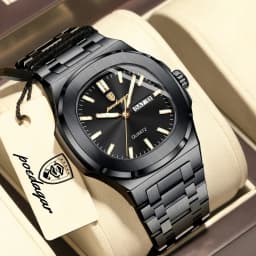 POEDAGAR Couple Watches Square Men's Watches Waterproof Luminous Date Week Stainless Steel Quartz Man Wristwatch with Box Gift