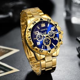 Business Men's Casual Quartz Watches Sets Analog Golden & Silvery Alloy Strap Classic Mens Wrist Watch Sets, Gifts for Men.
