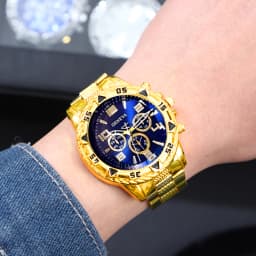 Business Men's Casual Quartz Watches Sets Analog Golden & Silvery Alloy Strap Classic Mens Wrist Watch Sets, Gifts for Men.