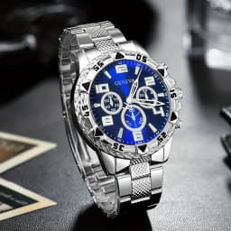 Business Men's Casual Quartz Watches Sets Analog Golden & Silvery Alloy Strap Classic Mens Wrist Watch Sets, Gifts for Men.
