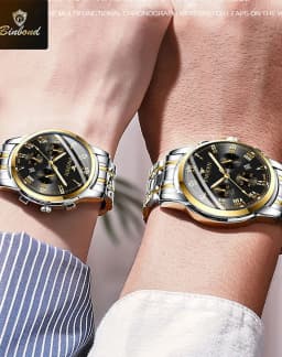 BINBOND Fashion 2pcs/Set Couple Watches Casual Men Ladies for Quartz Watch Lover Waterproof Stainless Steel Valentine Gift Watch