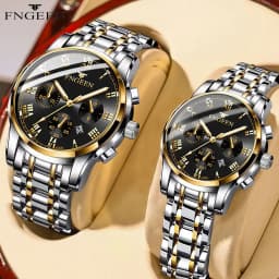 BINBOND 2pcs/Set Couple Watches Fashion Roman Scale Dial Men Ladies Quartz Watch Waterproof Stainless Steel Watch Valentine Gift