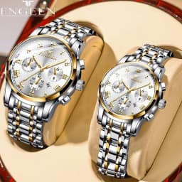 BINBOND 2pcs/Set Couple Watches Fashion Roman Scale Dial Men Ladies Quartz Watch Waterproof Stainless Steel Watch Valentine Gift