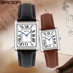 SANDA 1108/9031 Quartz Watch Roman Numeral Stainless Steel Leather Watch Band Brief Lovers Waterproof Watch Women's Watches