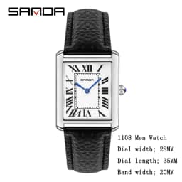 SANDA 1108/9031 Quartz Watch Roman Numeral Stainless Steel Leather Watch Band Brief Lovers Waterproof Watch Women's Watches