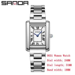 SANDA 1108/9031 Quartz Watch Roman Numeral Stainless Steel Leather Watch Band Brief Lovers Waterproof Watch Women's Watches