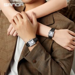 SANDA 1108/9031 Quartz Watch Roman Numeral Stainless Steel Leather Watch Band Brief Lovers Waterproof Watch Women's Watches