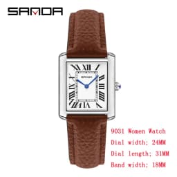 SANDA 1108/9031 Quartz Watch Roman Numeral Stainless Steel Leather Watch Band Brief Lovers Waterproof Watch Women's Watches