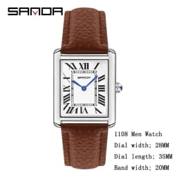 SANDA 1108/9031 Quartz Watch Roman Numeral Stainless Steel Leather Watch Band Brief Lovers Waterproof Watch Women's Watches