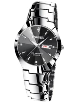BINBOND Luxury Quartz Watches For Couple Luminous Waterproof Week Display Auto Date Stainless Steel Watch Casual Reloj