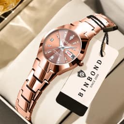 BINBOND Luxury Quartz Watches For Couple Luminous Waterproof Week Display Auto Date Stainless Steel Watch Casual Reloj