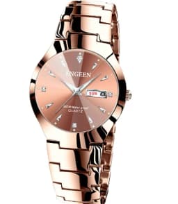 BINBOND Luxury Quartz Watches For Couple Luminous Waterproof Week Display Auto Date Stainless Steel Watch Casual Reloj
