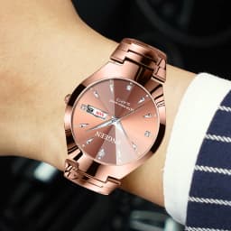 BINBOND Luxury Quartz Watches For Couple Luminous Waterproof Week Display Auto Date Stainless Steel Watch Casual Reloj