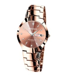 BINBOND Luxury Quartz Watches For Couple Luminous Waterproof Week Display Auto Date Stainless Steel Watch Casual Reloj