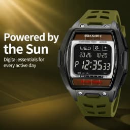 SKMEI 2750 Solar Digital Watch For Men Big Number 5ATM Water Resistant Sports Men Digital Watch EL Light Week Date Outdoor Clock