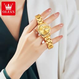 OLEVS 5563 Original Luxury Brand Couple Watch Gold Stainless Steel Quartz Watch for Men and Women Waterproof Luminous Wristwatch