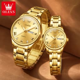 OLEVS 5563 Original Luxury Brand Couple Watch Gold Stainless Steel Quartz Watch for Men and Women Waterproof Luminous Wristwatch