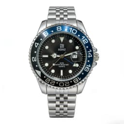 Men's GMT Style Quartz Watch, 3ATM Waterproof Stainless Steel Band, Black Blue Bezel Luminous Wristwatch with Date Display