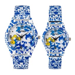 New Fashionable Blue and White Porcelain Quartz Women's Watch, Niche Luxury Elastic Strap, Couple's Model, a Pair