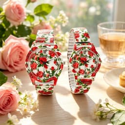 Light Luxury Niche Rose Quartz Women's Watch, Fashionable Casual Elastic Strap Couple Watch Pair
